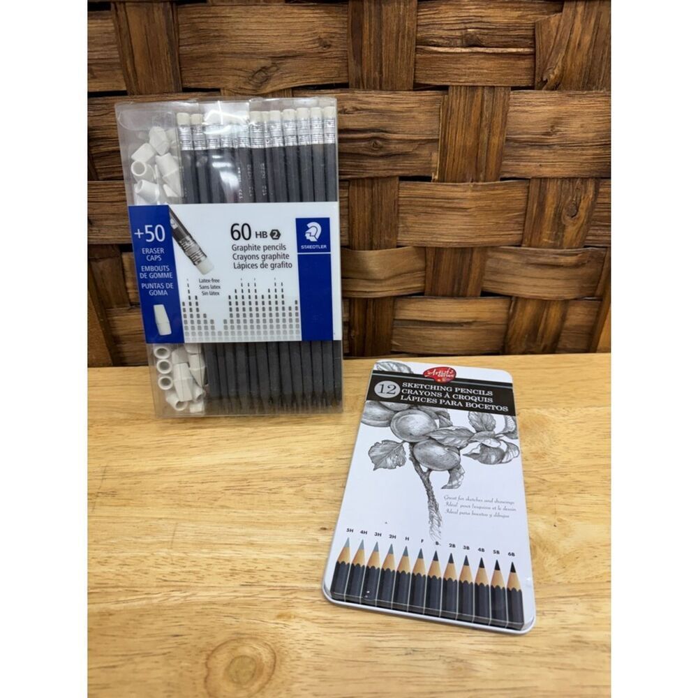 Staedtler 60 HB Graphite Pencils with White Eraser Caps + Sketching Pencils
